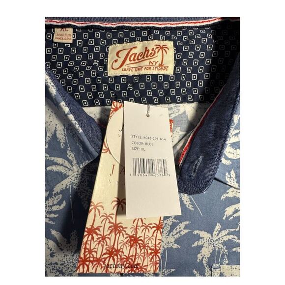 NEW JACHS NY Men's XL Blue Palm Tree Print Short Sleeve Button-Up Shirt NWT - Picture 4 of 5